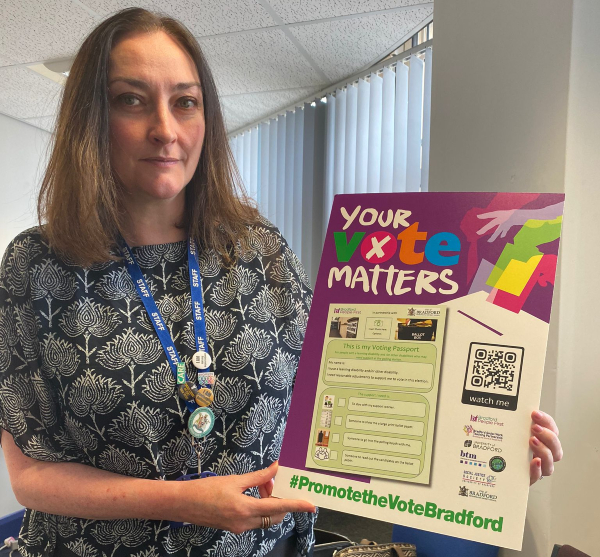 Elaine James promoting the right to vote in Bradford