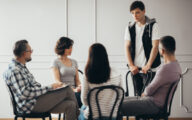 Family meeting in a hall