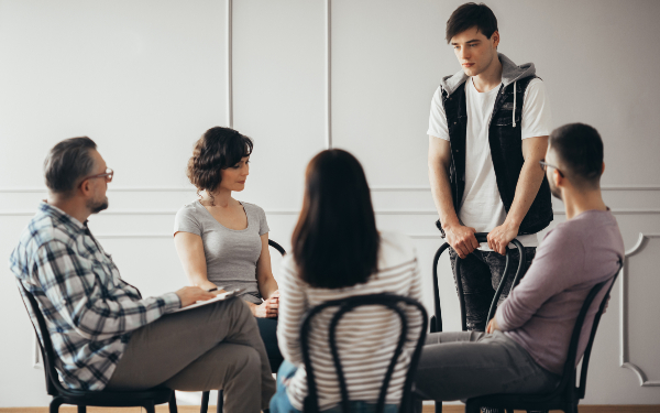 Family meeting in a hall