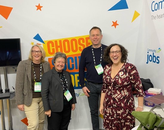 Lyn Romeo (second right), chief social worker for adults, flanked by past, present and future chairs of the Adults PSW Network. Photo courtesy of the Adults PSW network.
