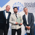 (L-R) Headline Sponsor Sanctuary Personnel CEO James Rook, Omaid Badar, Broadcaster and journalist Ashley John-Baptiste. (credit: Social Work Awards)