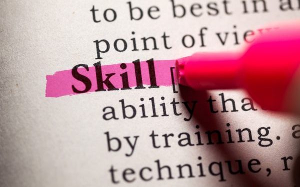 The word 'skill' listed highlighted in a dictionary
