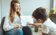 Social worker doing direct work with child