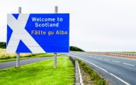 Welcome to Scotland road sign at the Scotland/England border on the A1