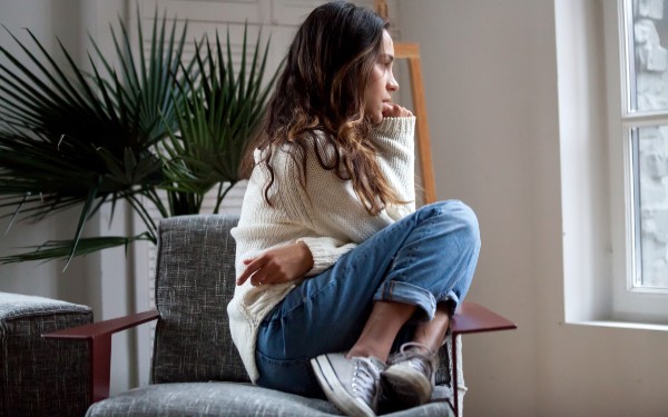 Woman looking depressed or in fear